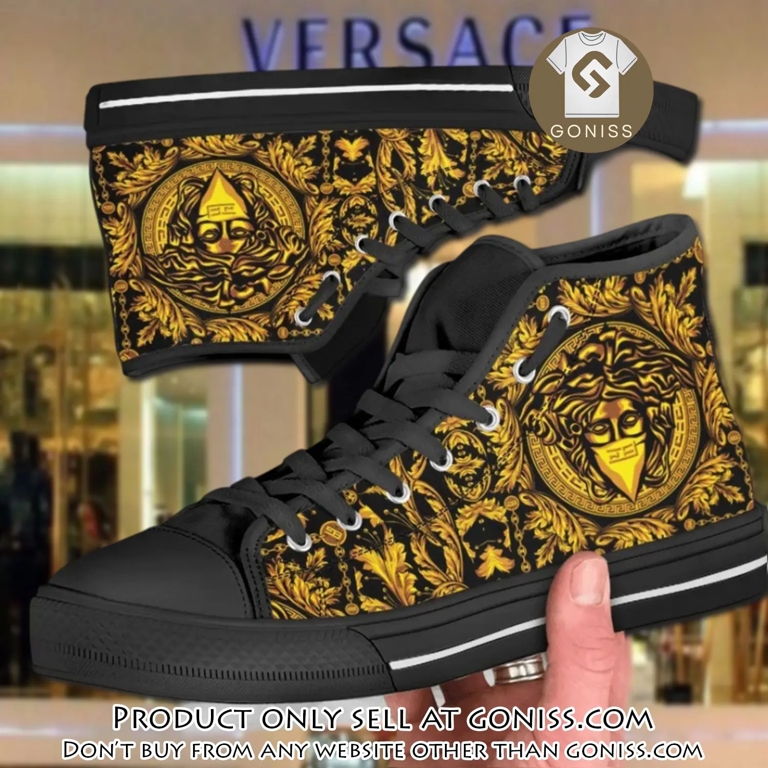 Versace medusa black gold high top canvas shoes luxury brand gifts for men women gn5744196